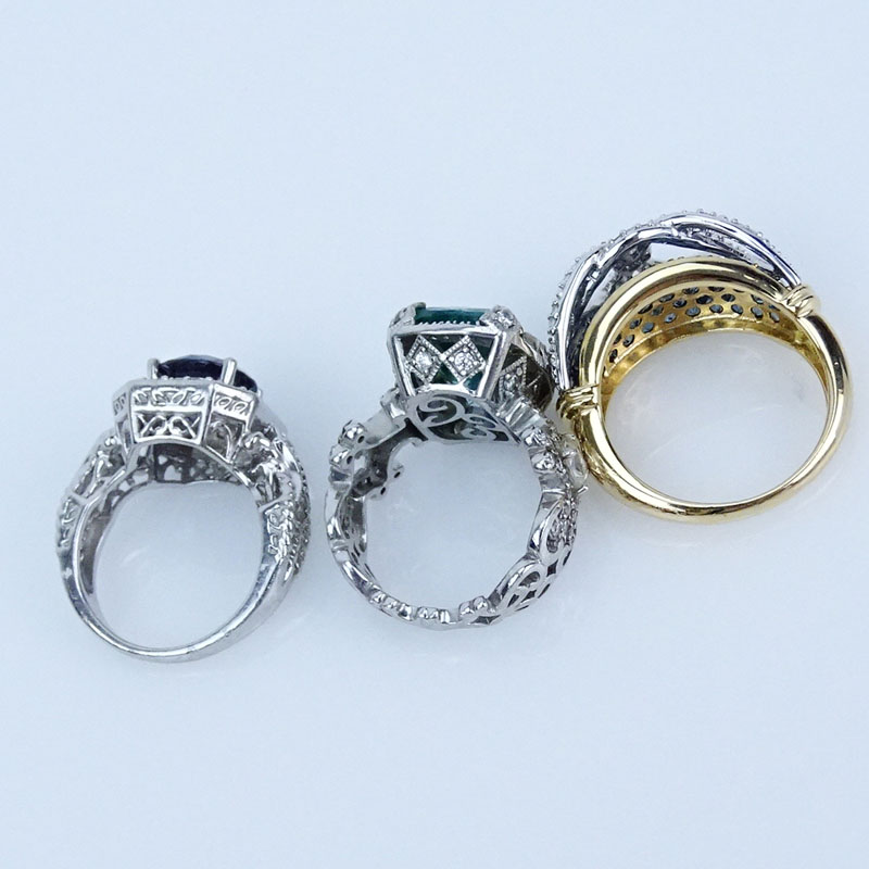 Grouping of Three (3) Sterling Silver CZ and Gemstone Rings