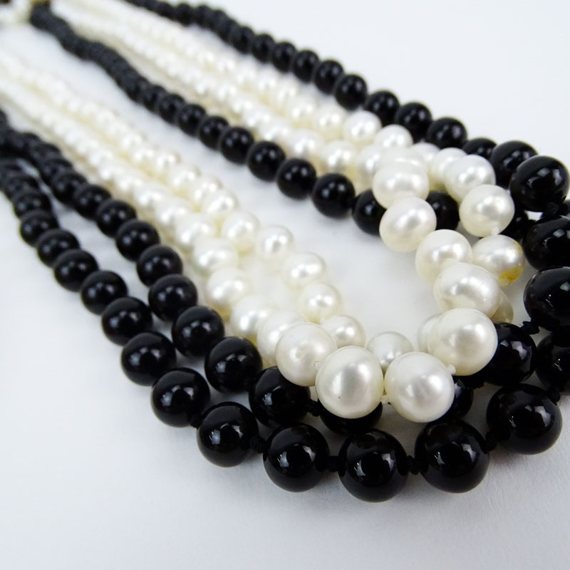 Grouping of Two (2) Vintage Pearl and Jet Beaded Necklaces
