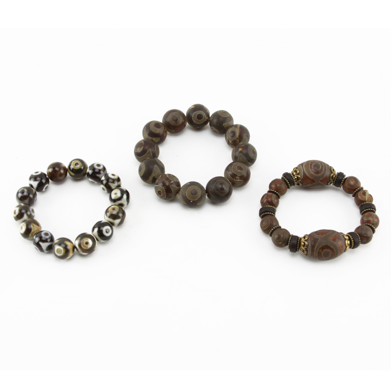Three (3) Vintage Tibetan Agate Bracelets