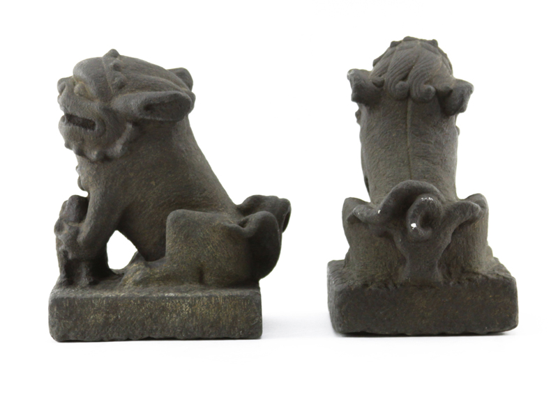 Pair of Early Carved Stone Foo Dog Bookends