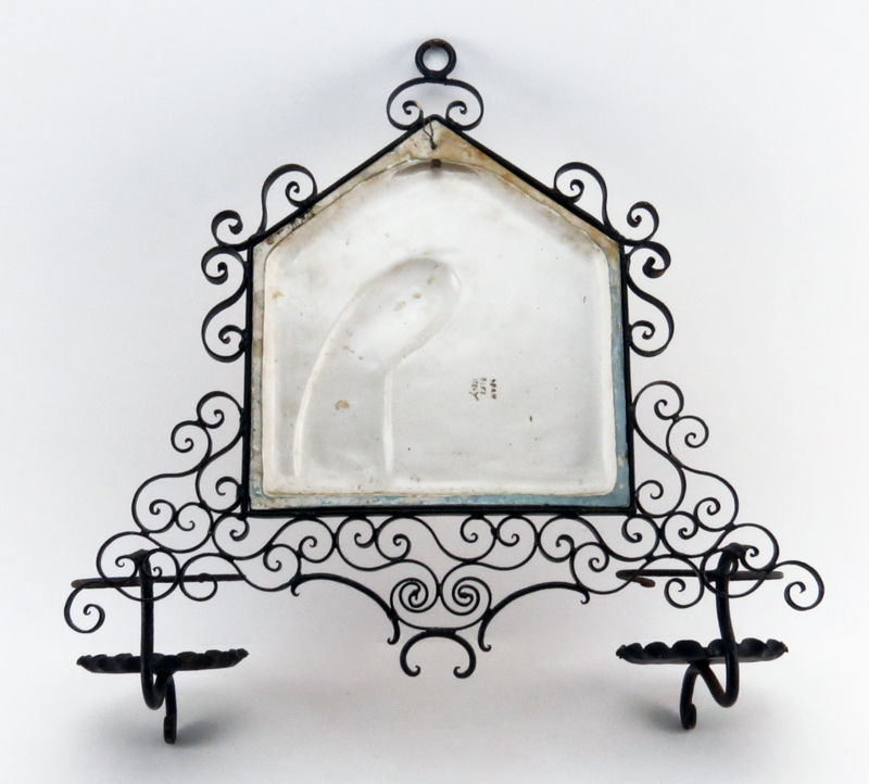 Mid Century Italian Iron Sconce with Relief Pottery Plaque