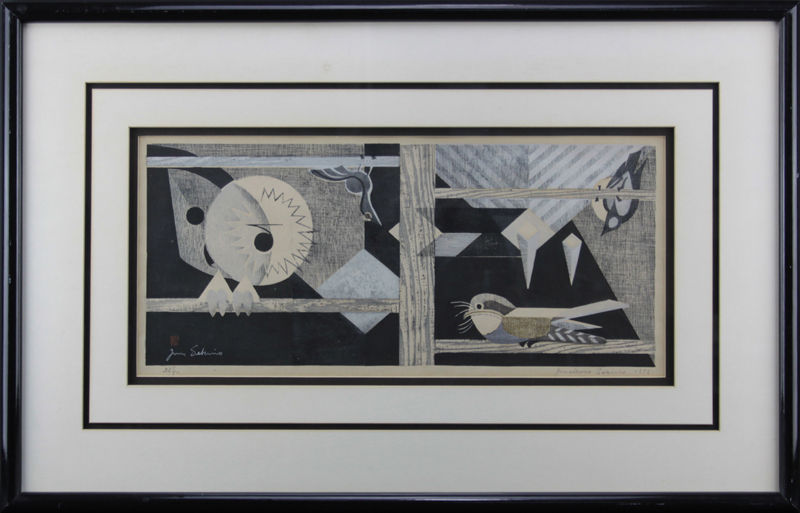Junichiro Sekino, Japanese (1914-1988) Color Woodcut "Illusion of Birds" Pencil Signed and Numbered 26/50