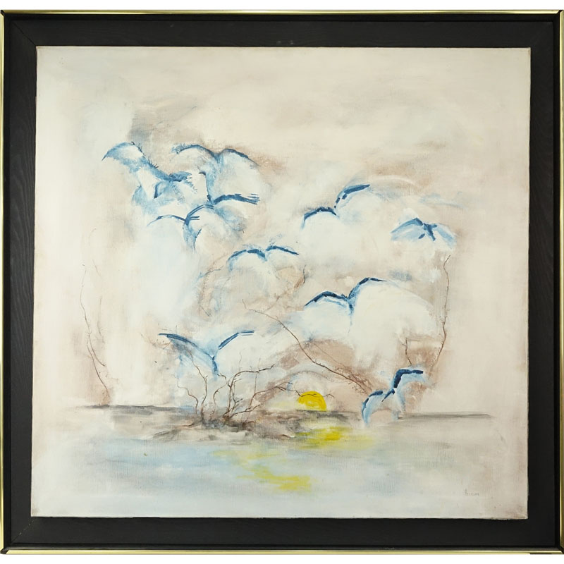 Attributed to: David Aronson, American (1923-2015) Oil on Canvas "Birds in Sunset" Signed Lower Right