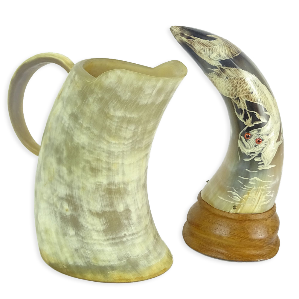 Two Pieces Vintage Carved Horn