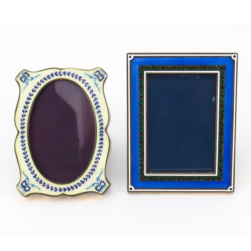 Two Vintage Italian Guilloche Enamel and Silver Frames