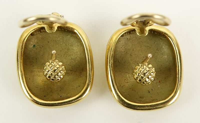Tiffany & Co. 18K Yellow Gold Textured Square Button Earrings.