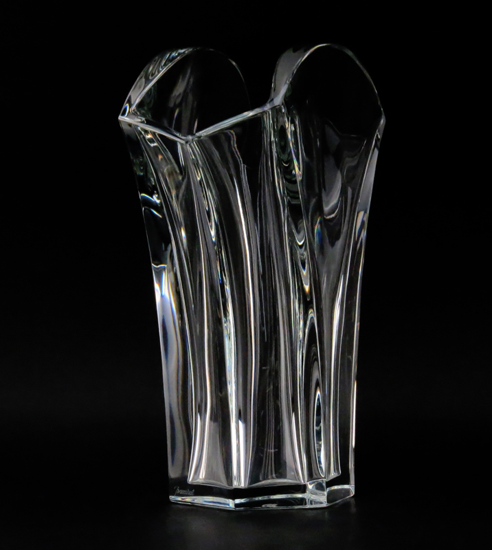 Large Baccarat "Gingko" Clear Crystal Vase in Original Box #792579