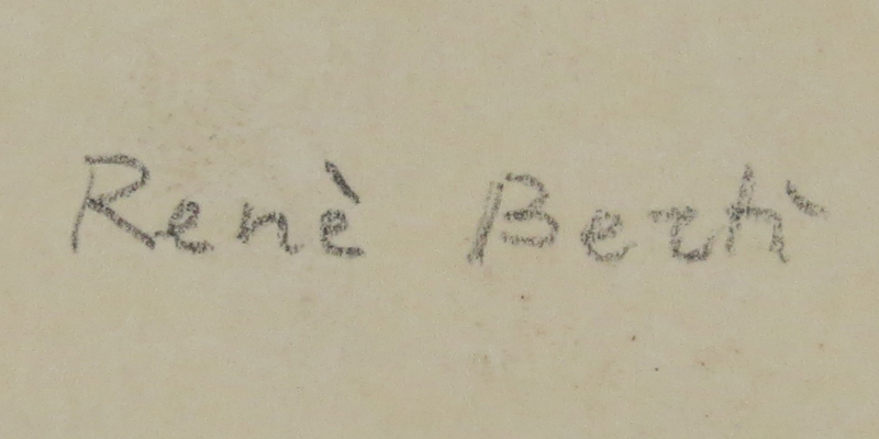 René (Ribet) Berti, Italian (1884-1939) Brown Ink on tan paper "Parisian Canal Scene" Signed in pencil lower right