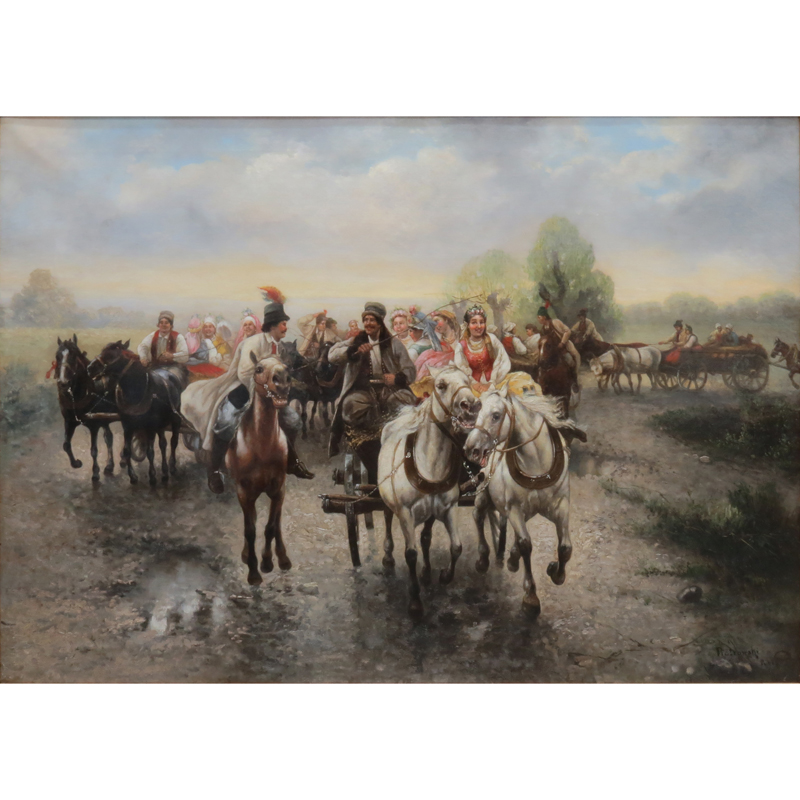 Antoni Piotrowski, Polish (1853-1924) Oil on canvas "The Wedding Party" Signed lower right