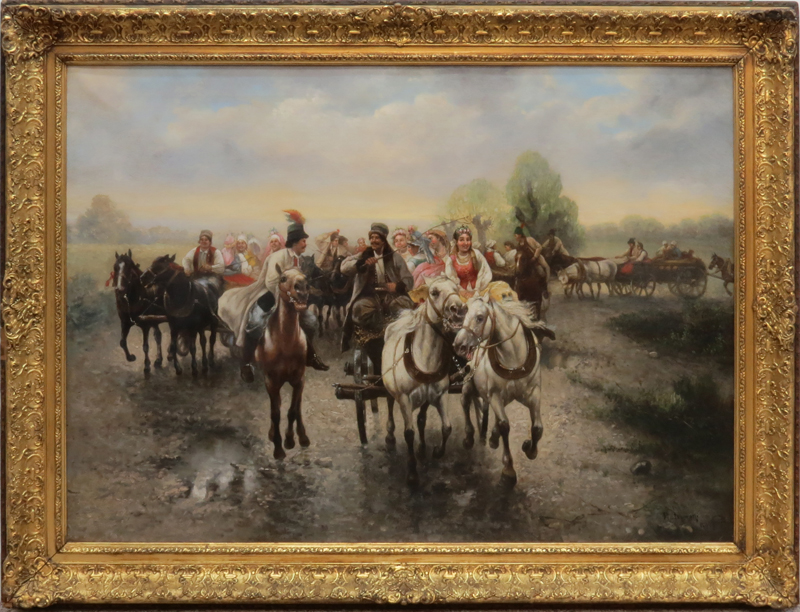 Antoni Piotrowski, Polish (1853-1924) Oil on canvas "The Wedding Party" Signed lower right