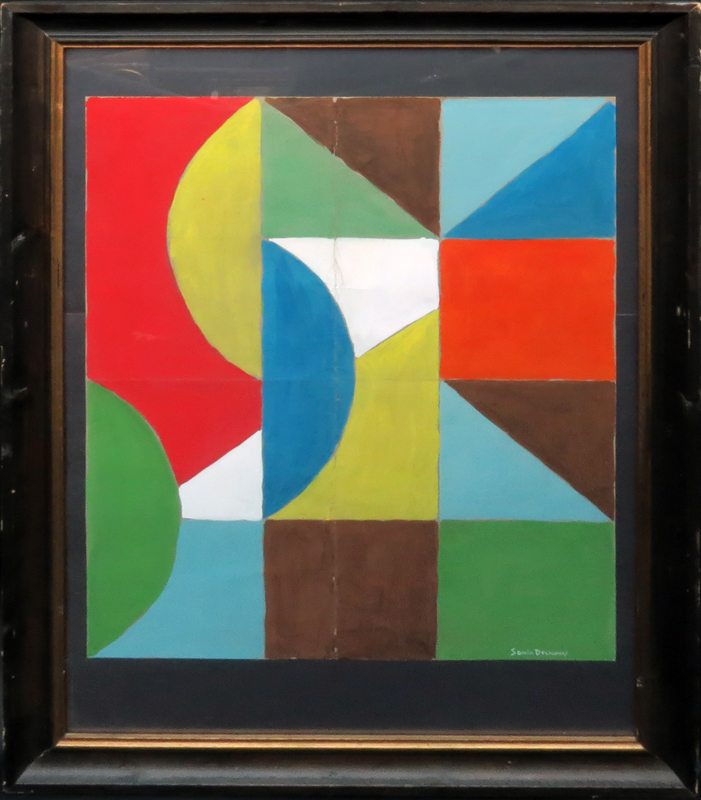 Attributed to: Sonia Delaunay, French (1885-1979) Gouache on paper "Abstract Composition" Signed lower right