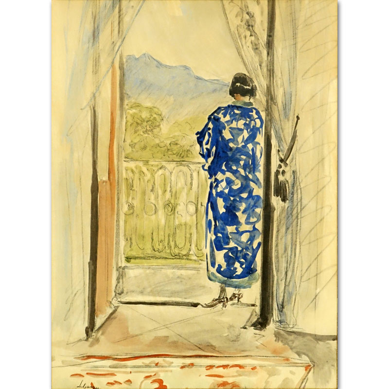 Henri Lebasque, French (1865-1937) Watercolor and Graphite on paper "Woman In Blue Robe"