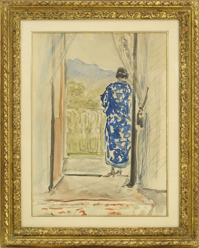 Henri Lebasque, French (1865-1937) Watercolor and Graphite on paper "Woman In Blue Robe"