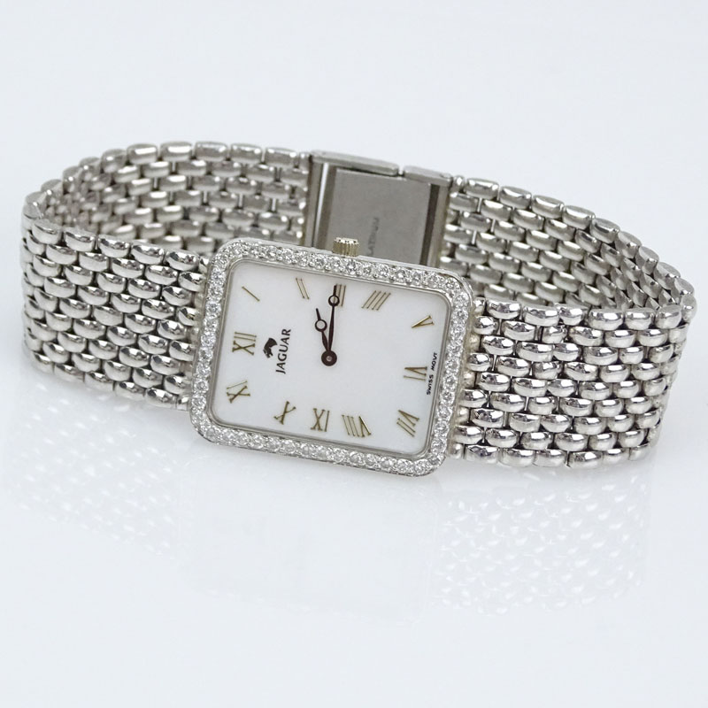 Man's Jaguar Platinum Bracelet Watch with Bezel Accented with 1