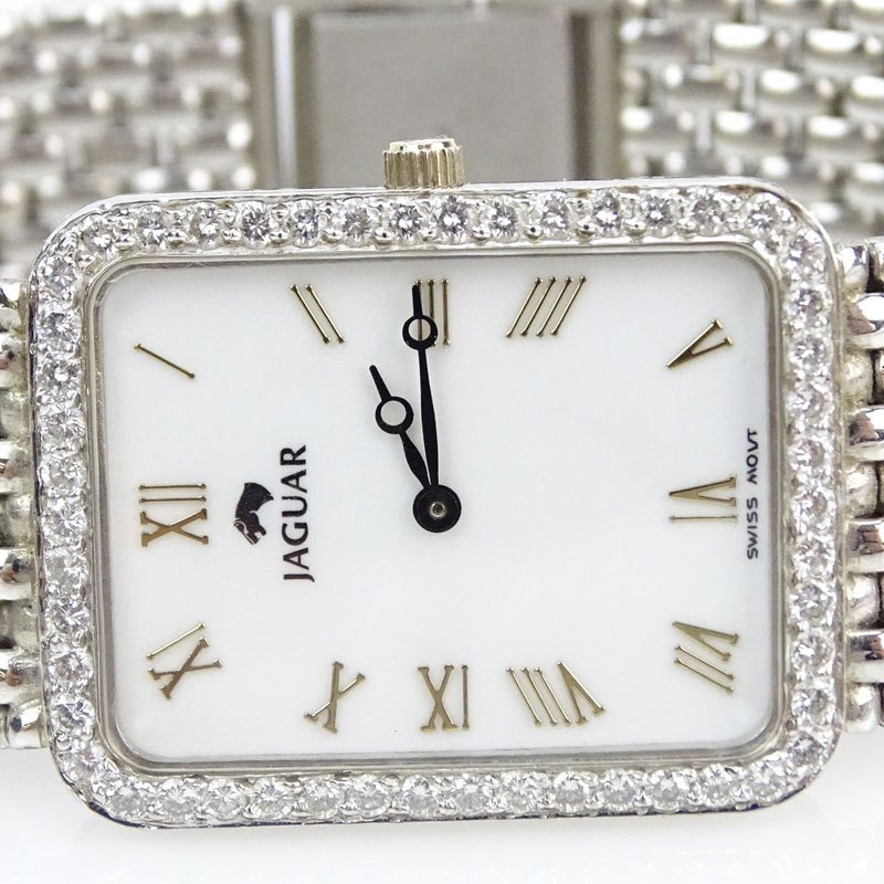 Man's Jaguar Platinum Bracelet Watch with Bezel Accented with 1