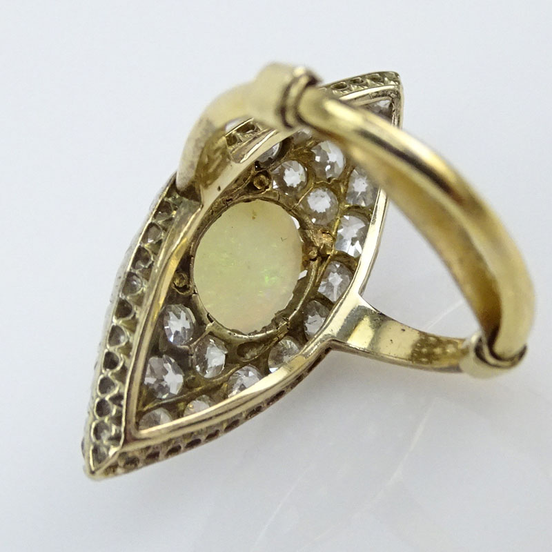 Victorian Old European Cut Diamond, Opal, Platinum and 18 Karat Yellow Gold Ring