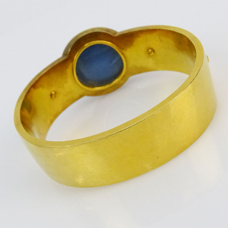 Victorian Rose Cut Diamond, Turquoise and 18 Karat Yellow Gold Hinged Cuff Bangle Bracelet