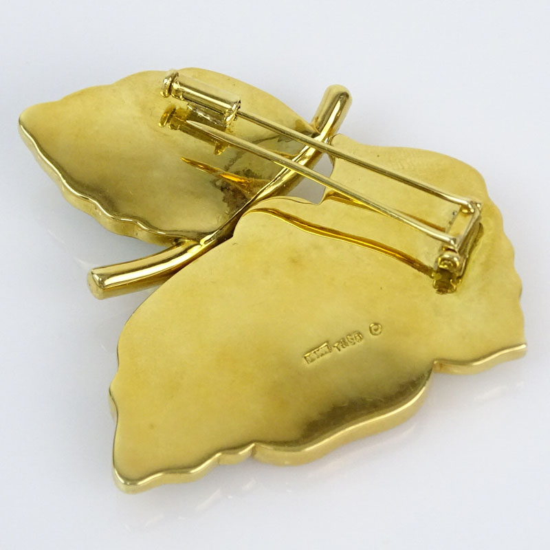 Circa 1980's Tiffany & Co 18 Karat Yellow Gold and Hardstone Pear Brooch with Tiffany Suede Pouch