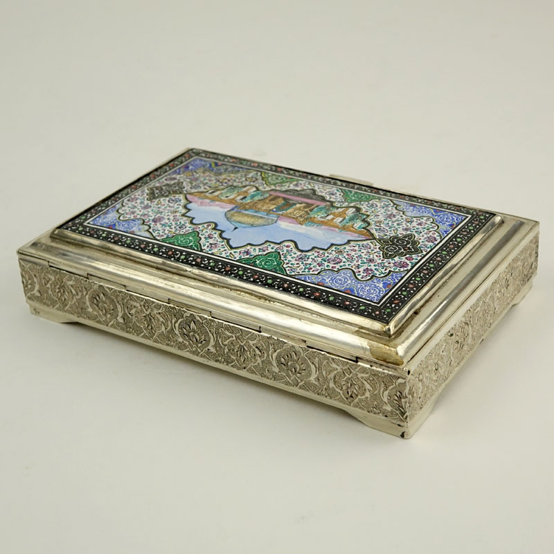 Fine Persian/Iranian 84  Silver and Enamel Box