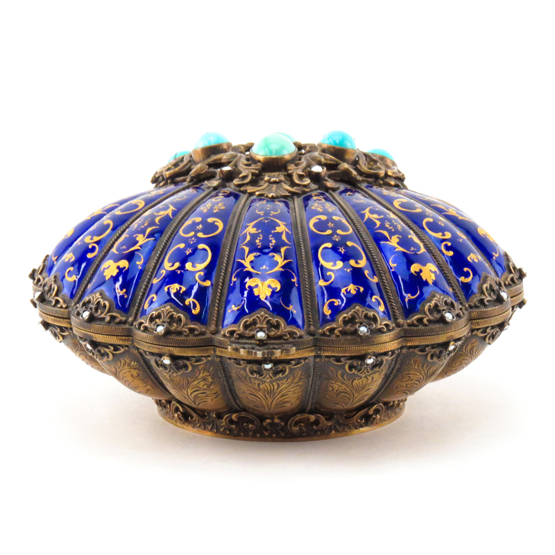 Antique Gold Washed Silver and Enamel Shell Shaped Jewel Box