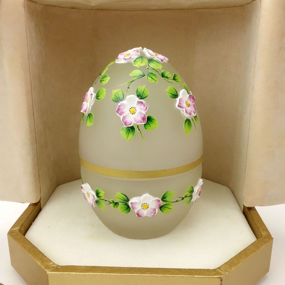 Theo Faberge, British/Russian (1922-2007) Frosted crystal egg with enameled flower motif