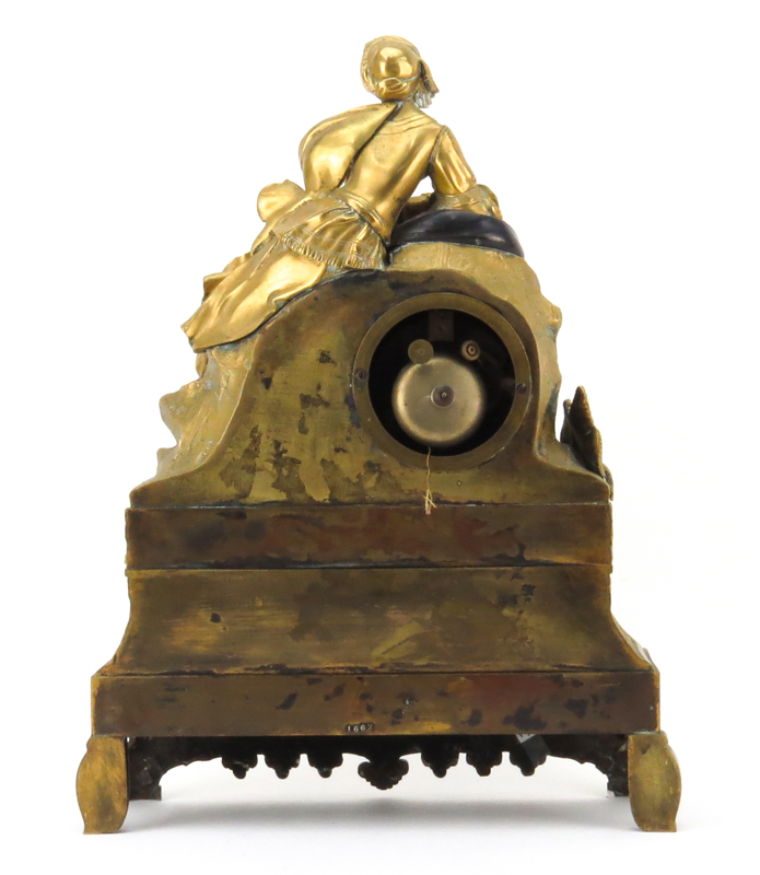 Mid 19th Century Bronze Figural Clock With Silk Suspension