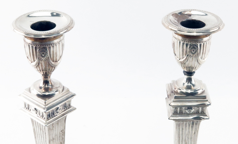 Pair Antique English Silver Weighted Candlesticks