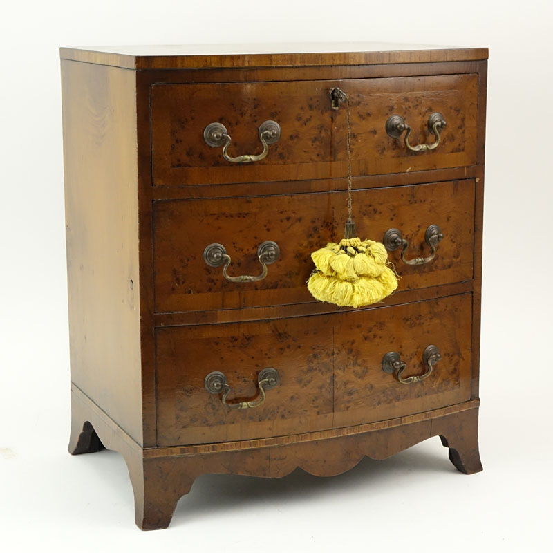 Miniature Georgian Style Yew Wood Chest Of Drawers, Possibly a Salesman's Sample