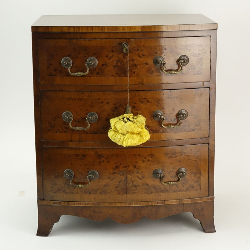 Miniature Georgian Style Yew Wood Chest Of Drawers, Possibly a Salesman's Sample