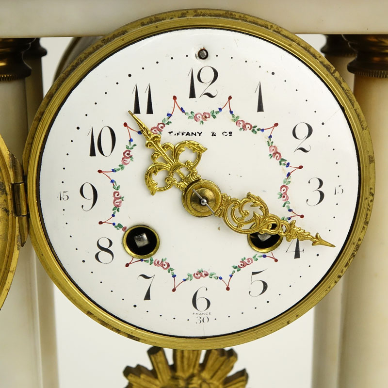 Tiffany and Co France Marble and Brass Mantle Clock