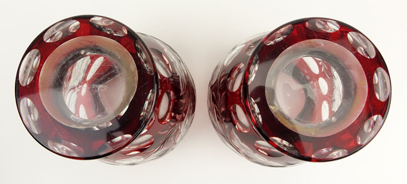 Pair of Bohemian Ruby to Clear Vases