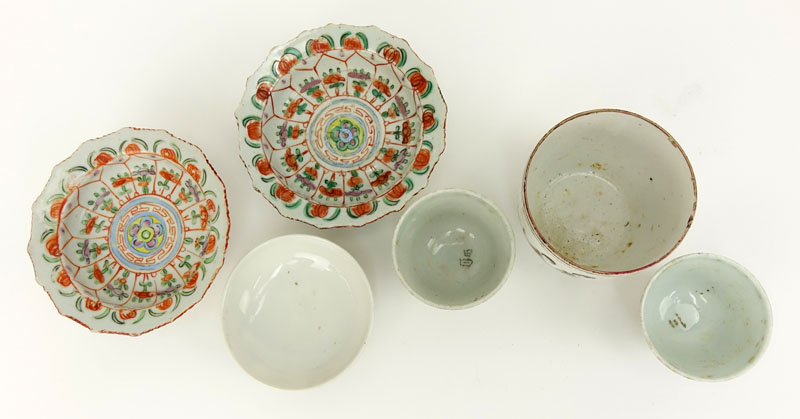 Collection of Six (6) 19th Century Chinese Export Hand Painted Porcelain Table Top Items