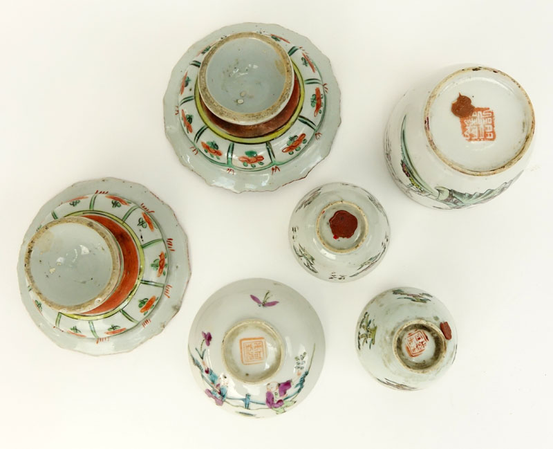 Collection of Six (6) 19th Century Chinese Export Hand Painted Porcelain Table Top Items