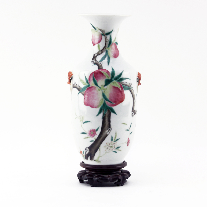 19th Century Chinese "Passion Fruit" Hand Painted Porcelain Vase on Wooden Stand