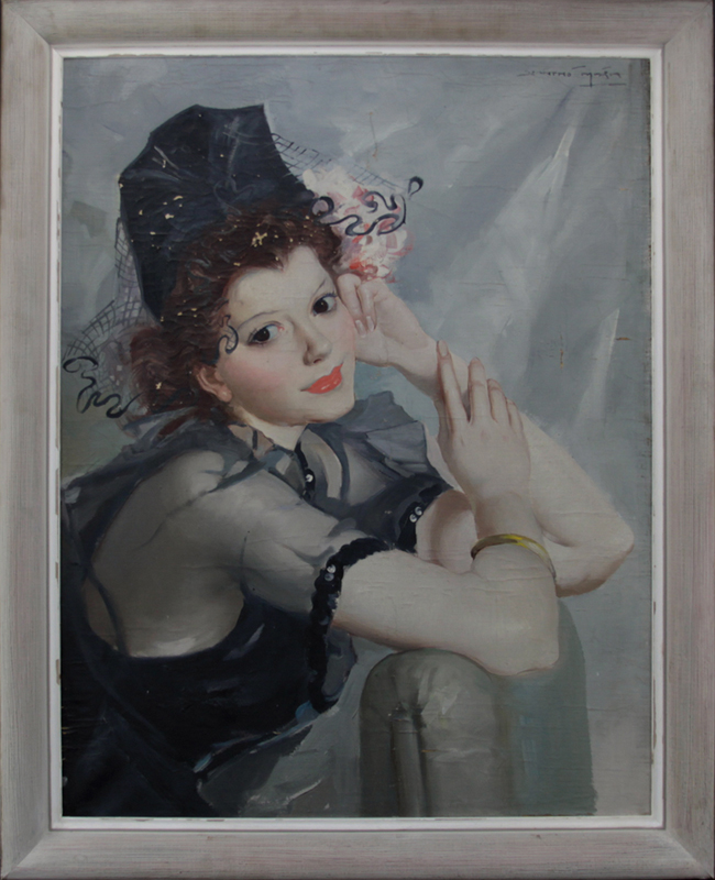 Maria Szantho, Hungarian  (1897-1998) Oil on Canvas "Posing Beauty" Signed Top Right