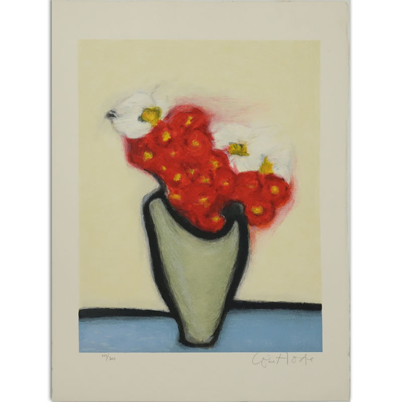 Louise Houde, Canadian (1946-2016) Serigraph "Red Flowers" Pencil signed and Numbered 147/300