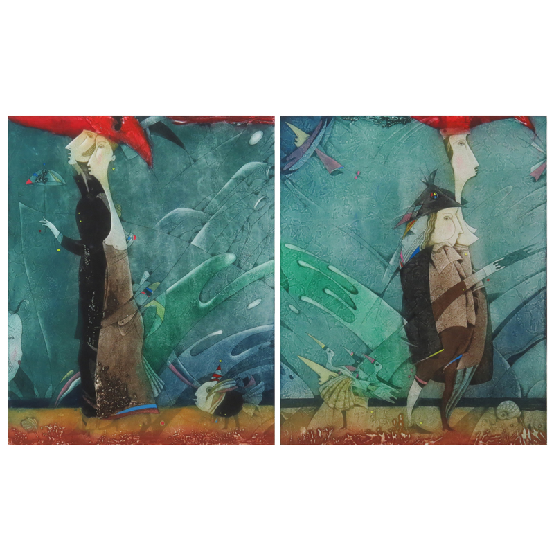 Grouping of Two (2) Alex Shtelman, Ukranian/Canadian (b-1958) "Promenade I" and "Promenade II" Hand Colored Etchings