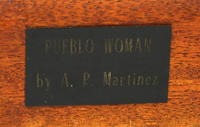 A.P. Martinez, Native American (20th Century) "Pueblo Woman" Marble Sculpture on Wooden Base. 