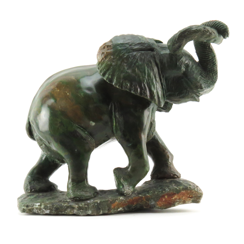 Vintage Carved Verdite Stone African Elephant Sculpture