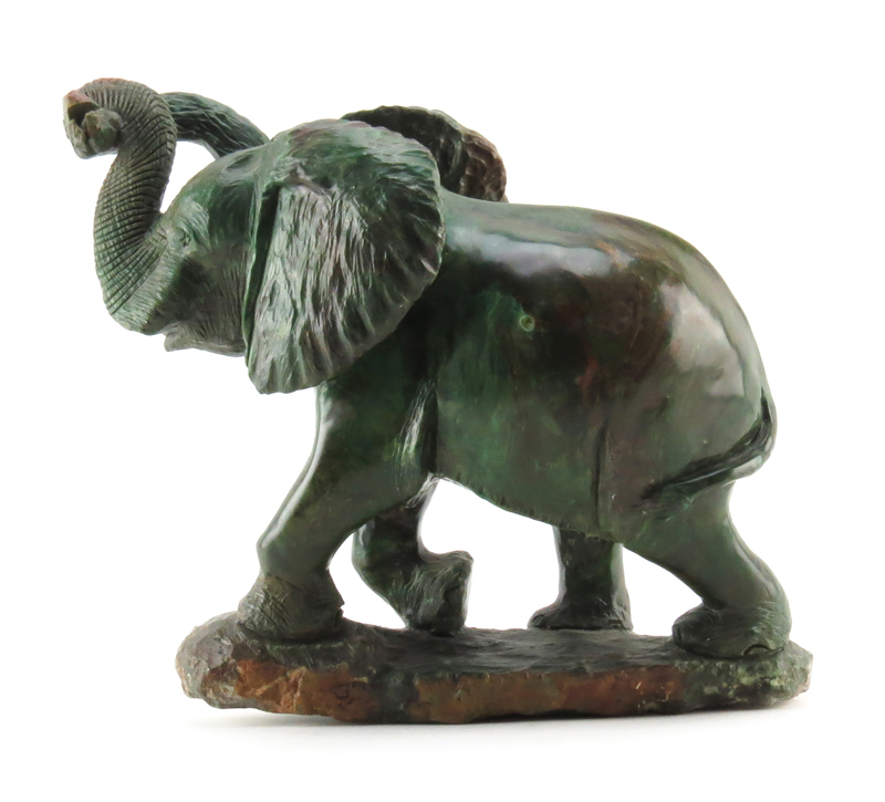 Vintage Carved Verdite Stone African Elephant Sculpture