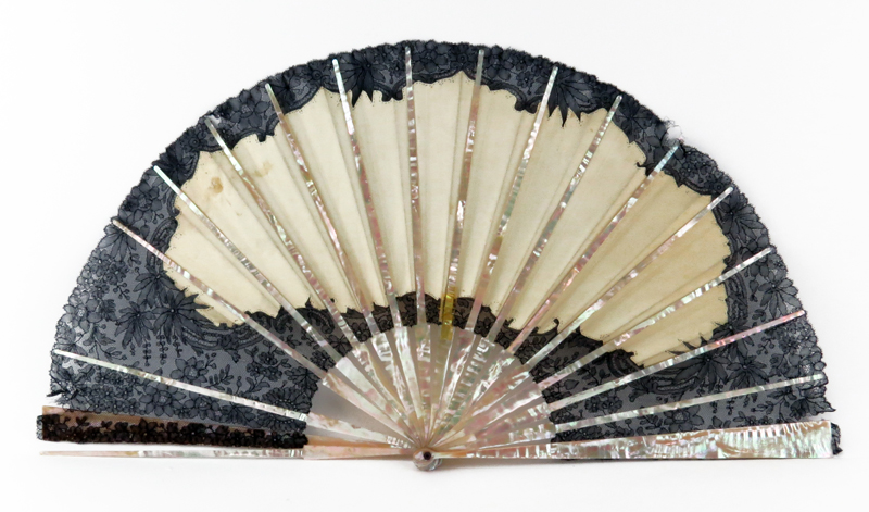 Antique Hand Painted Paper, Lace and other Of Pearl Ladies Fan