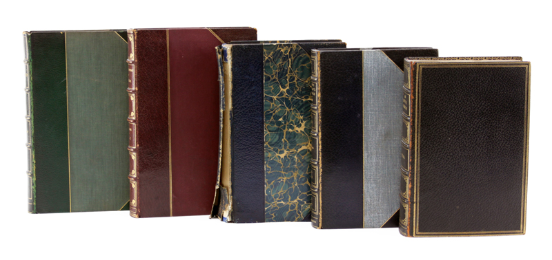 Lot of Five (5) Antique Leather Bound Hardcover Books