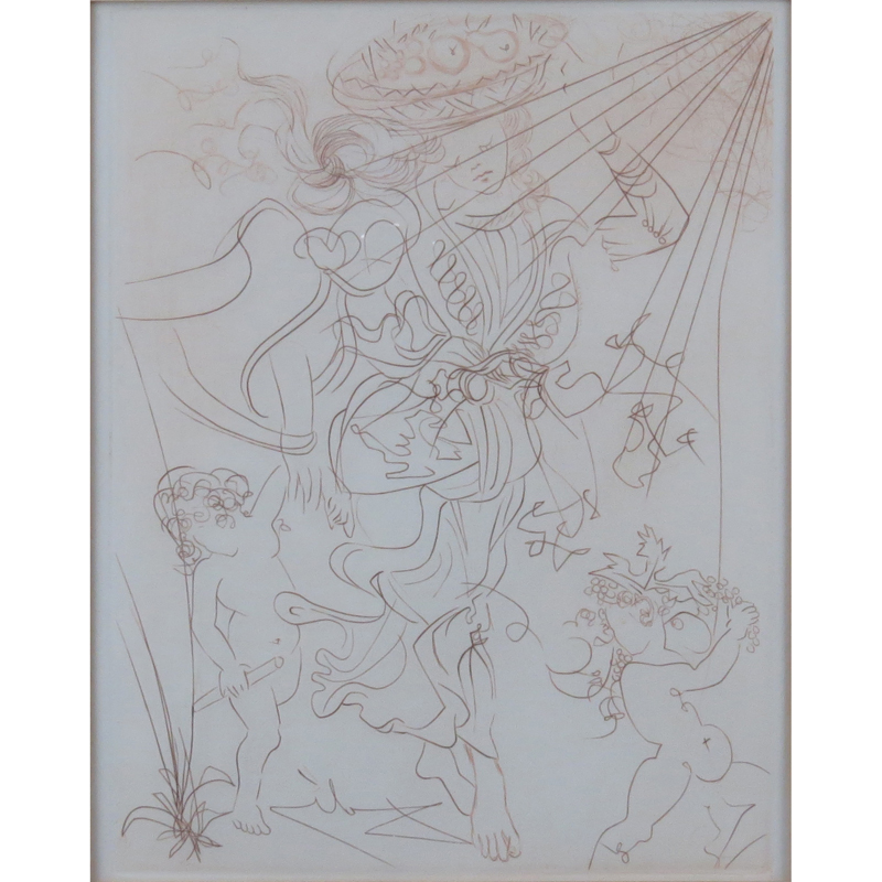 After: Salvador Dali, Spanish  (1904-1989) "Autumn"  Etching in Sanguine, Signed in the Plate