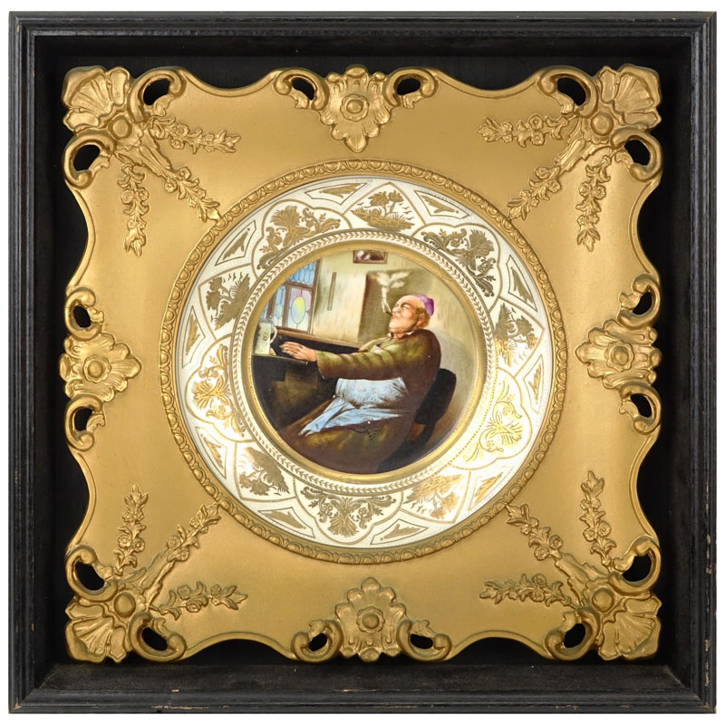 Antique Royal Vienna Gilt Hand Painted Portrait Plate Mounted in Period Frame