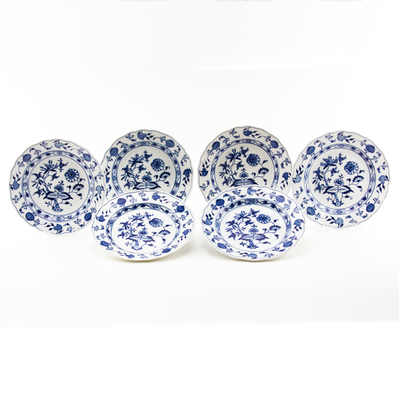 Grouping of Six (6) Meissen Blue Onion Porcelain Plates