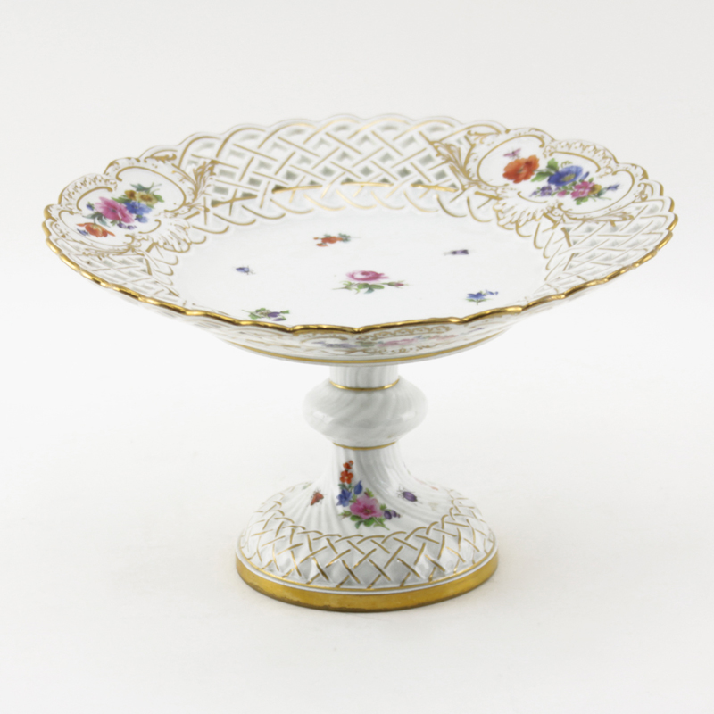 Meissen Porcelain Hand Painted Reticulated Tazza