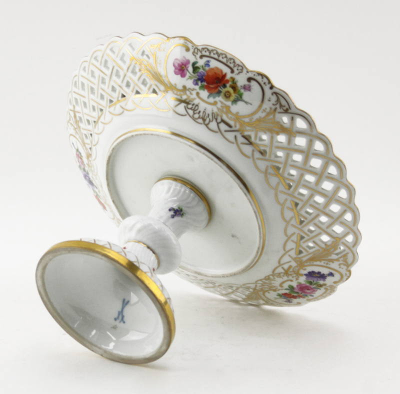 Meissen Porcelain Hand Painted Reticulated Tazza