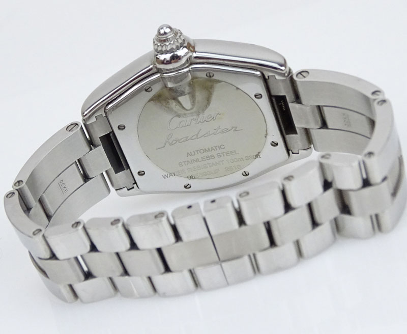 Man's Cartier Roadster 2510 Stainless Steel Bracelet Watch with Automatic Movement and Silver Roman Numeral Dial