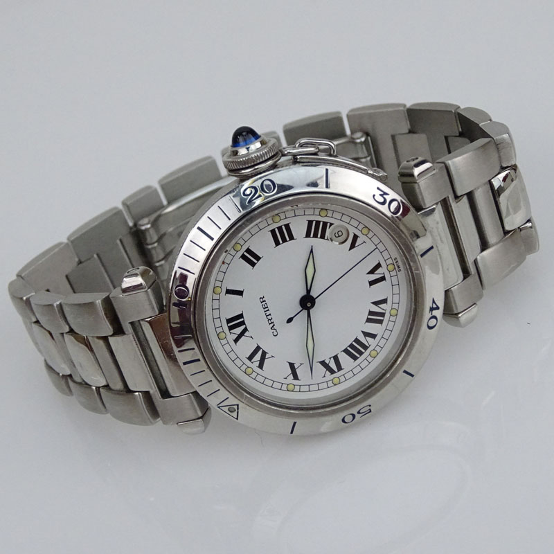 Man's Cartier Pasha Stainless Steel Bracelet Watch with Automatic Movement