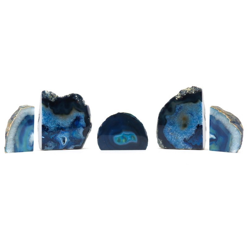 Grouping of Five (5) Blue Agate Geodes